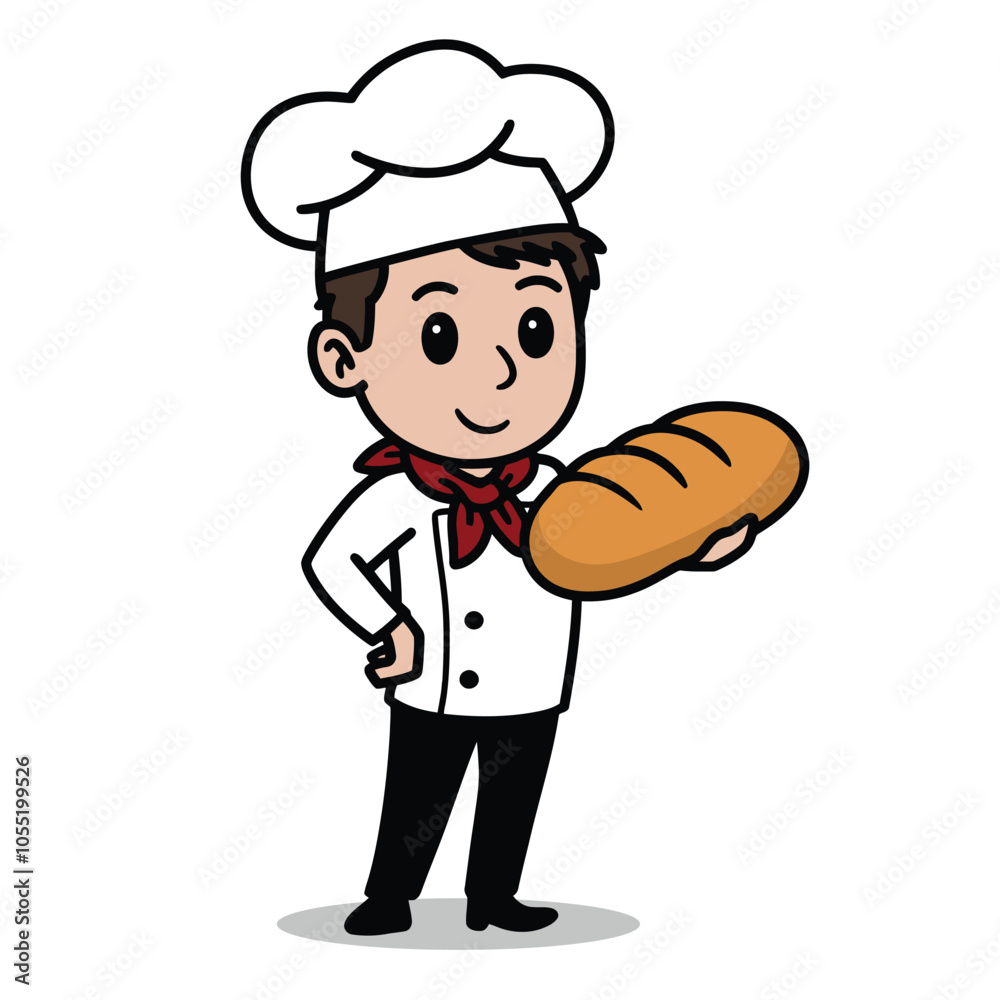 Chef Character with Loaf of Bread Illustration Chef Character with Loaf of Bread Illustration