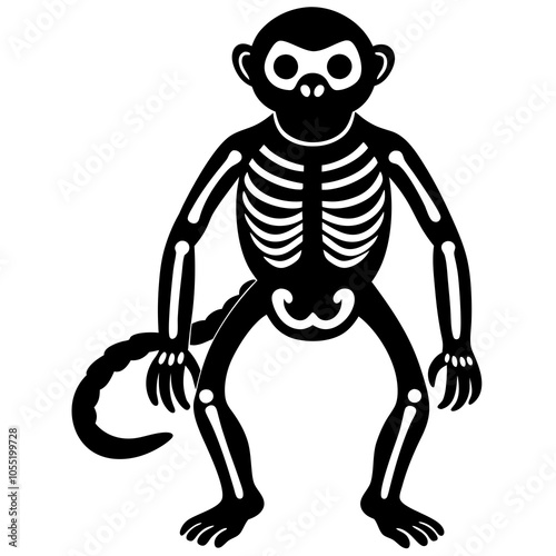 Monkey Skeleton Silhouette Illustration.