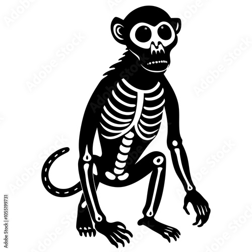 Monkey Skeleton Silhouette Illustration.