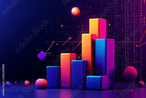 Value growth icons, modern graphs, pricing analysis, 3D illustration