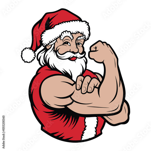 Strong Muscular Santa Claus Flexing Arm Illustration