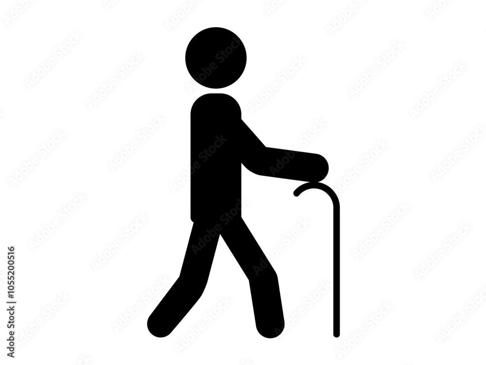 icon of a person walking with a cane, elderly pedestrian icon, icon, sign, tamplet vector illustration, isolated on white icon of a person walking with a cane, elderly pedestrian icon, icon, sign, tamplet vector illustration, isolated on white