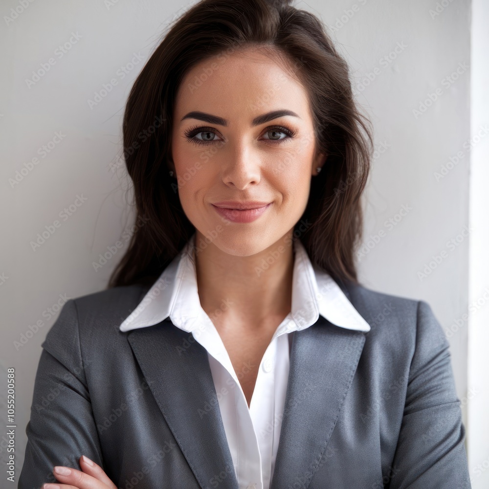 Businesswoman in a formal outfit using a mobile phone application, pointing at the smartphone screen with a focused expression, isolated over a white background Businesswoman in a formal outfit using a mobile phone application, pointing at the smartphone screen with a focused expression, isolated over a white background