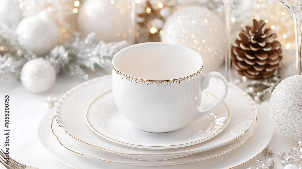 This festive table setting showcases elegant dishware and decorative elements, creating a warm holiday atmosphere This festive table setting showcases elegant dishware and decorative elements, creating a warm holiday atmosphere