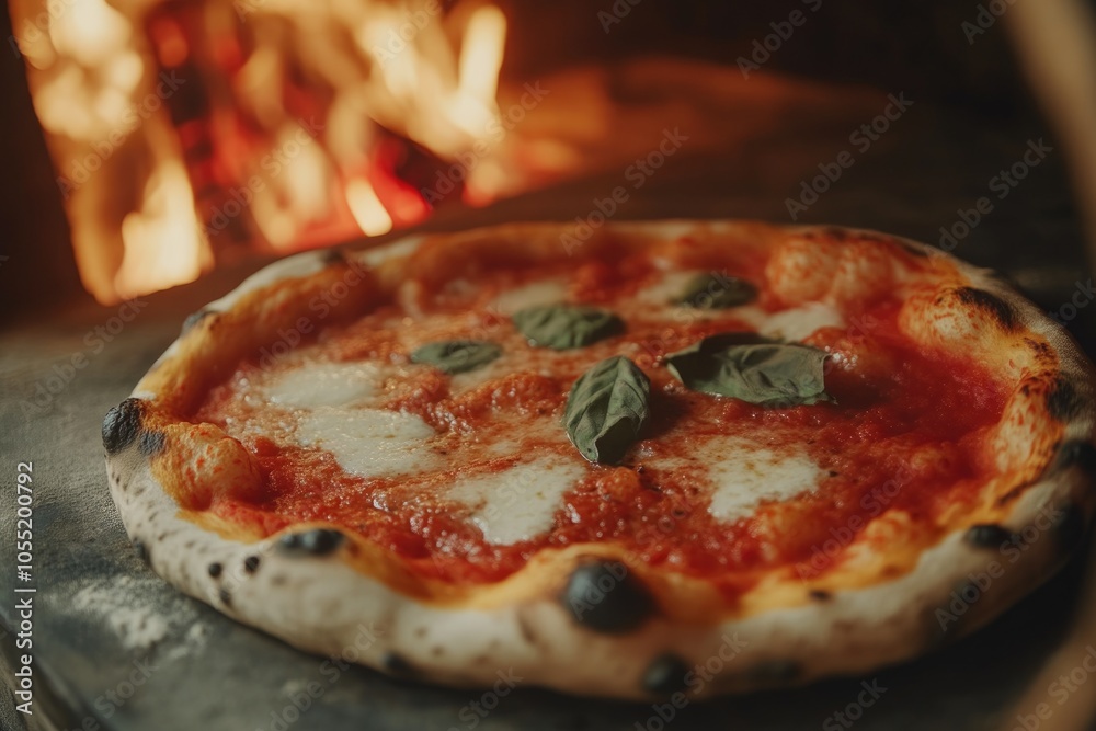 Artisan Neapolitan Pizza Cooking in a Traditional Pizza Oven