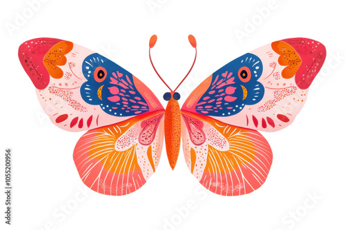 Colorful artistic butterfly illustration with vibrant wings featuring detailed patterns, perfect for design projects and creative inspiration. photo