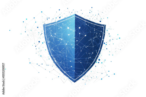 Digital shield with network connections, representing cybersecurity protection and data safety in a connected tech environment.