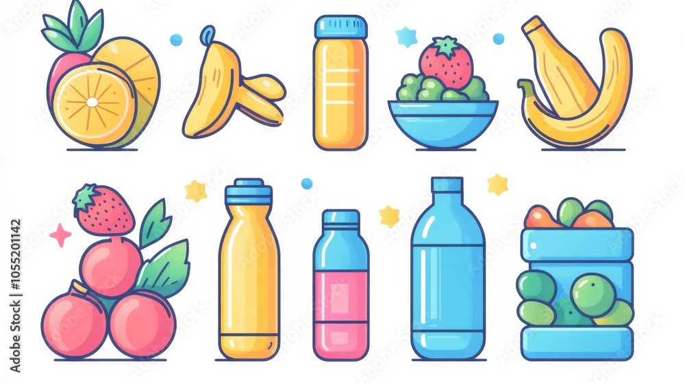 Clipart flat art style icon, Colorful Flat Art Icons of Healthy Lifestyle Foods Clipart flat art style icon, Colorful Flat Art Icons of Healthy Lifestyle Foods