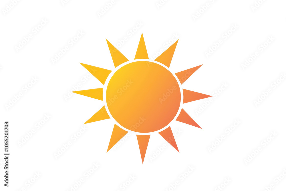 Bright orange sun icon with stylized rays, representing sunlight and warmth on a transparent background. Ideal for weather and climate projects. Bright orange sun icon with stylized rays, representing sunlight and warmth on a transparent background. Ideal for weather and climate projects.