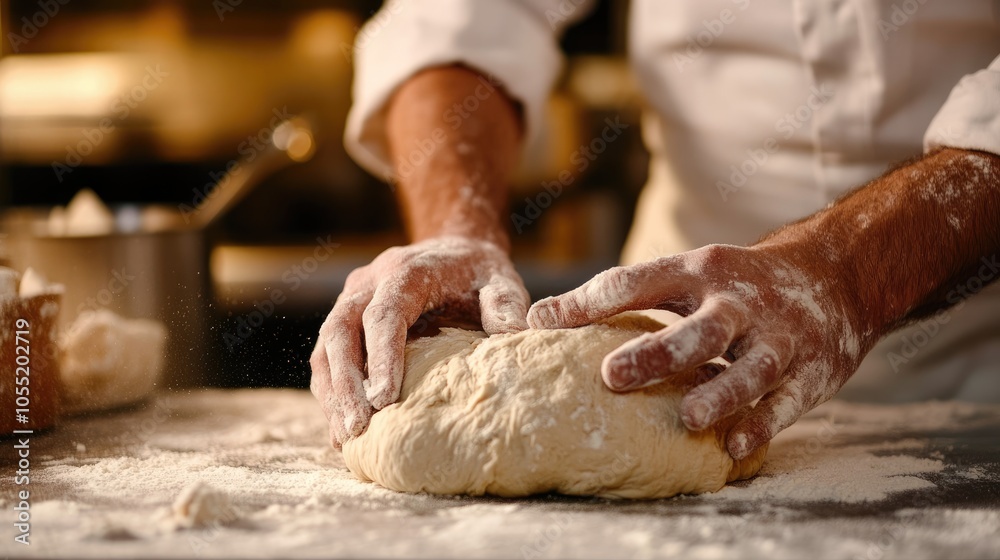 Baker Kneading Dough with Floury Hands Baker Kneading Dough with Floury Hands