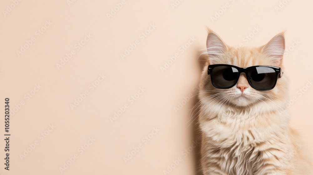 A stylish cat wearing sunglasses against a plain background, exuding a cool and confident vibe. A stylish cat wearing sunglasses against a plain background, exuding a cool and confident vibe.