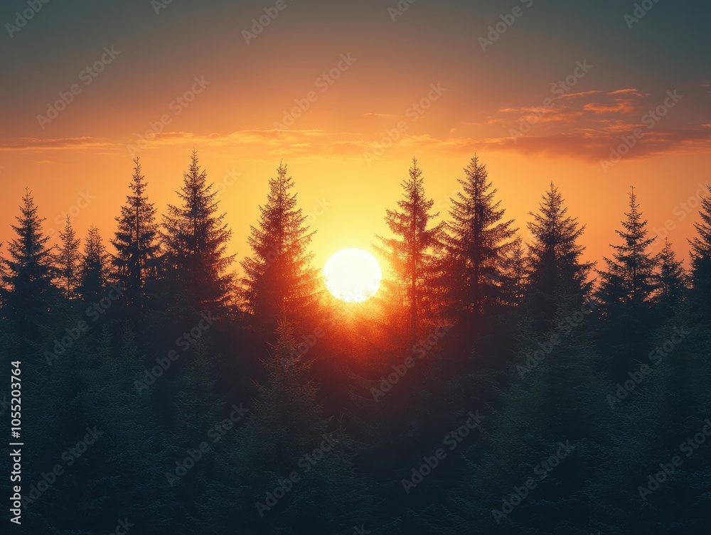 Forest Skyline Silhouette at Sunset, dark tree outlines against a vibrant sunset sky, creating a serene and dramatic atmosphere. Forest Skyline Silhouette at Sunset, dark tree outlines against a vibrant sunset sky, creating a serene and dramatic atmosphere.