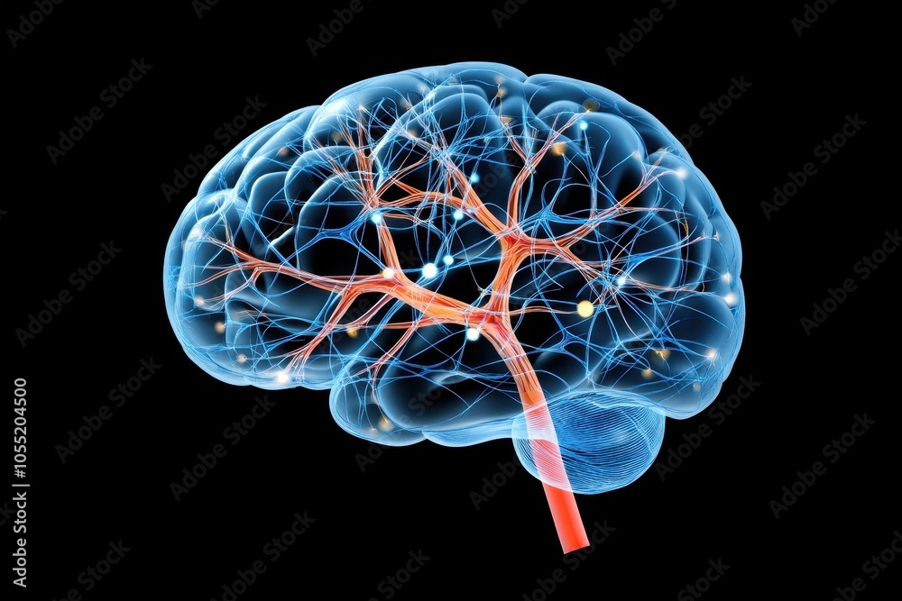 Illustration of a digital brain with visible neural connections, symbolizing artificial intelligence, and neuroscience. Illustration of a digital brain with visible neural connections, symbolizing artificial intelligence, and neuroscience.