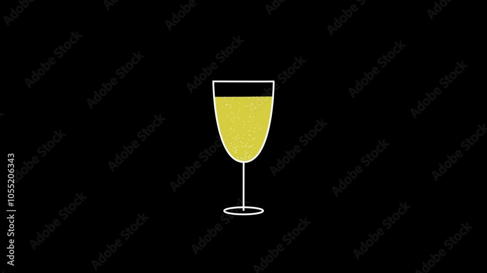 The glass is filled with champagne. The bubbles rise from the bottom of the glass. A festive drink for the New Year The glass is filled with champagne. The bubbles rise from the bottom of the glass. A festive drink for the New Year