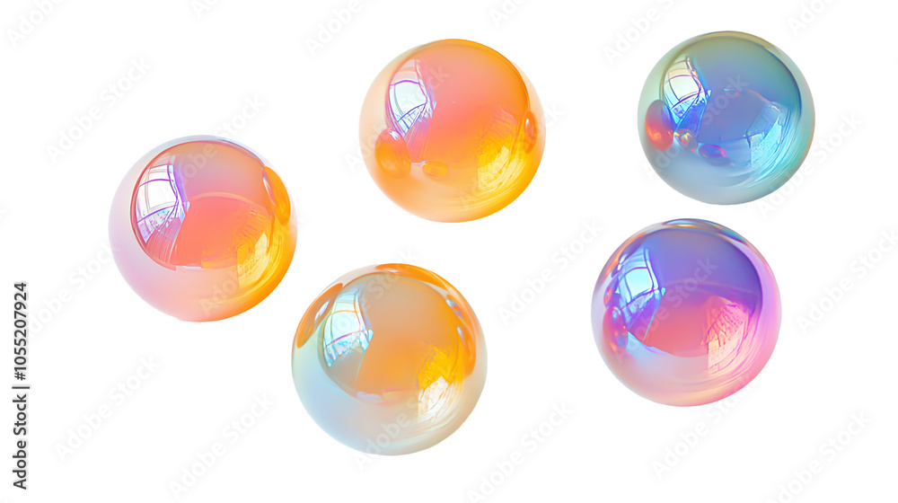 Iridescent soap bubbles isolated on a transparent background featuring colorful reflective spheres for creative designs, PNG Iridescent soap bubbles isolated on a transparent background featuring colorful reflective spheres for creative designs, PNG