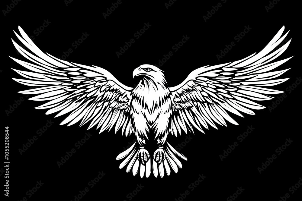 Fototapeta premium illustration of an eagle with spread wings, bold lines, soaring in the sky flying, logo, artwork