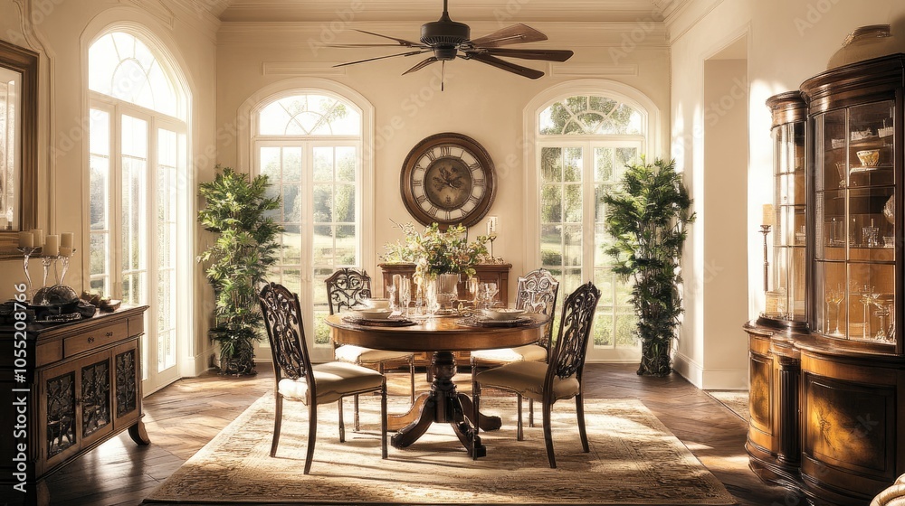 Elegant Dining Room with Natural Light and Stylish Decor Elegant Dining Room with Natural Light and Stylish Decor