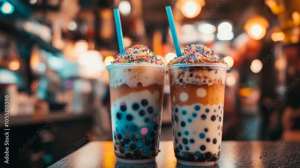 Colorful Tea Desserts with Toppings and Sprinkles