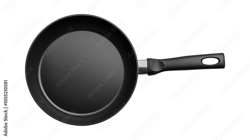 black non-stick frying pan with ergonomic handle isolated on white background, PNG black non-stick frying pan with ergonomic handle isolated on white background, PNG