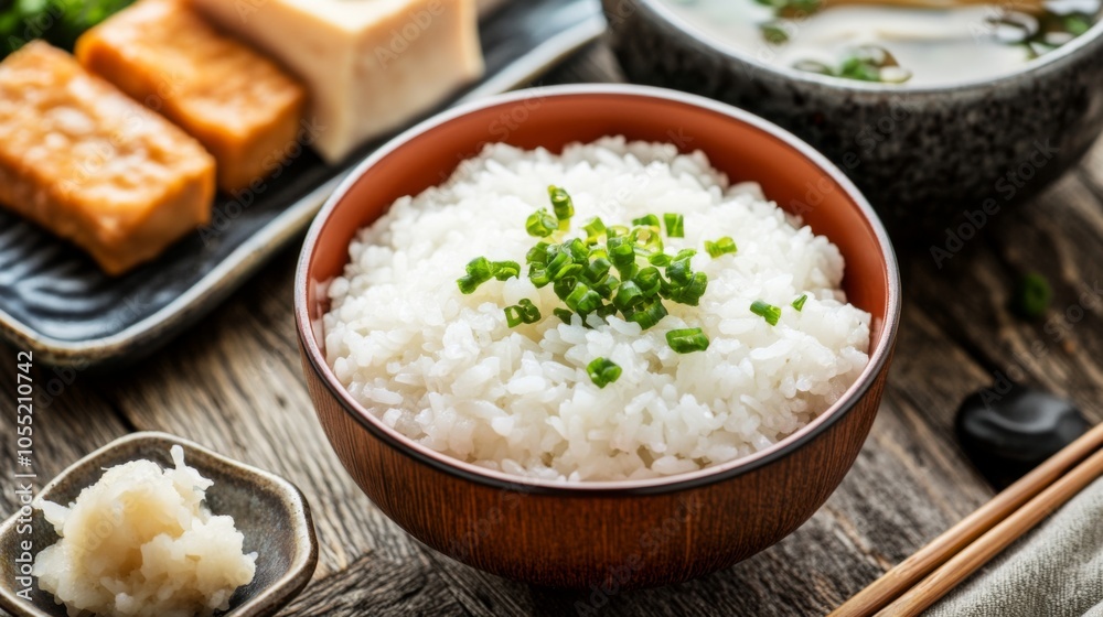 Cozy Asian Breakfast with Rice and Miso Soup Cozy Asian Breakfast with Rice and Miso Soup