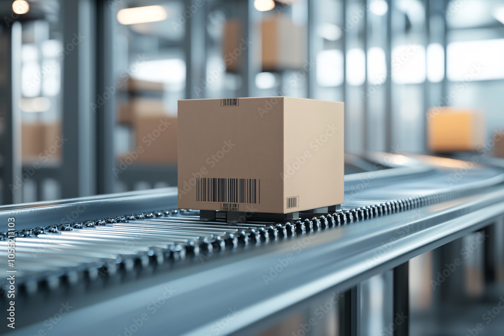 Packed courier on production line against cardboard boxes in warehouse
Packed courier on production line against cardboard boxes in warehouse
