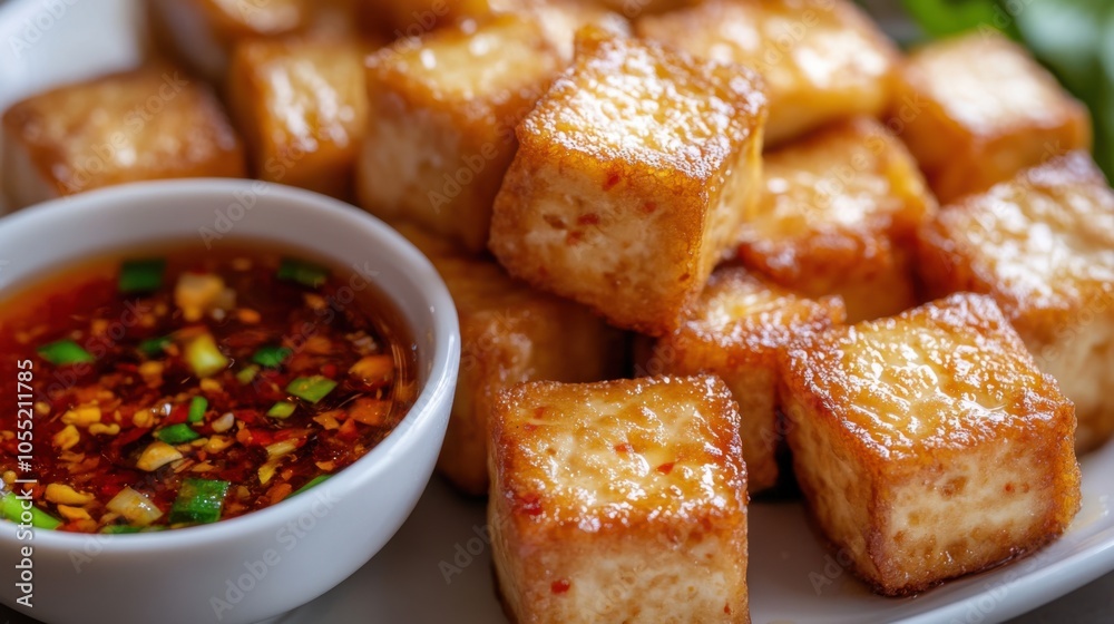 A close-up of Yunnan-style tofu, fried to perfection A close-up of Yunnan-style tofu, fried to perfection