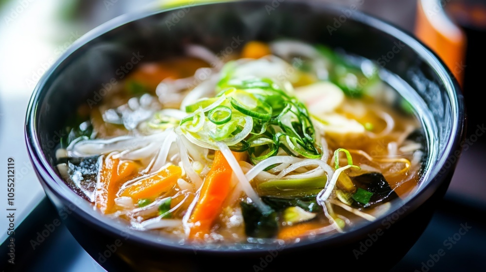 Cozy Noodle Dish with Fresh Vegetables in Broth Cozy Noodle Dish with Fresh Vegetables in Broth