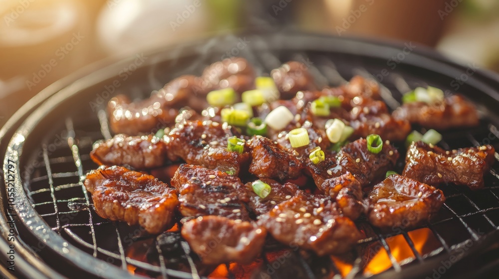 Delicious BBQ with Fresh Green Onions and Garlic