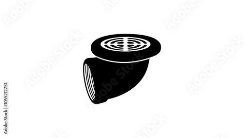 Gutter or Cornice Roof Drain, black isolated silhouette.
