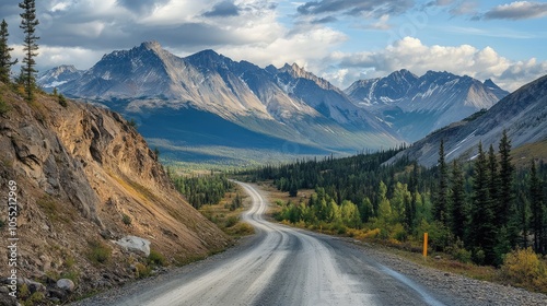 A single-lane mountain road winding through rugged terrain, with nothing but rocky cliffs and distant peaks