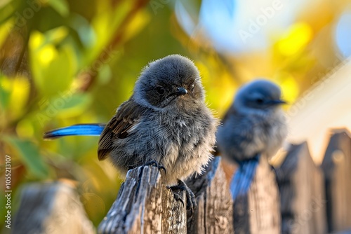 Pair of Splendid Fairy-wrens on fence post perch photo