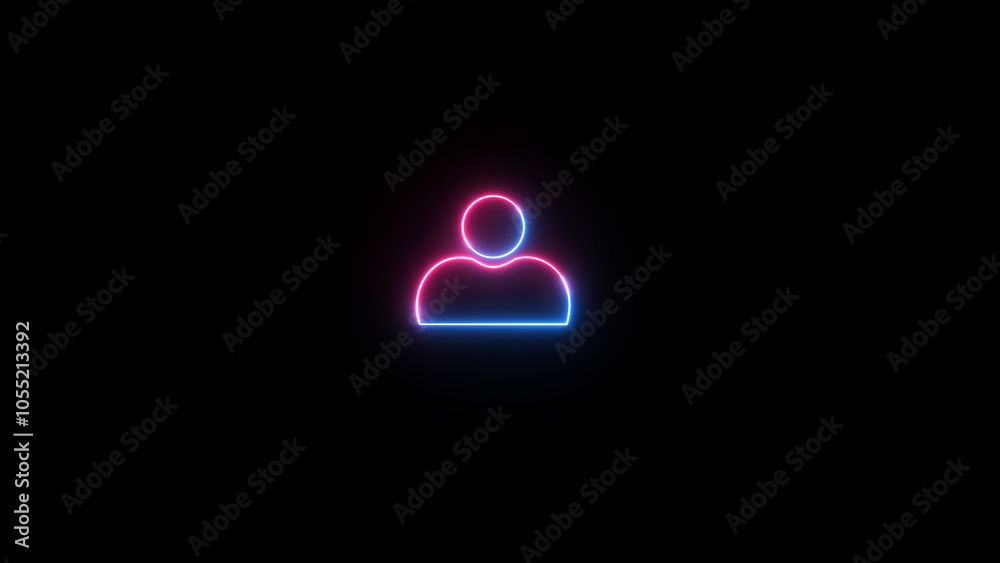 Neon glowing user or profile or avatar icon. Two tone color person or user account or people sign Neon glowing user or profile or avatar icon. Two tone color person or user account or people sign