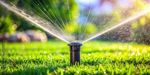 Close-up of automatic sprinkler system watering lawn, irrigation, sprinkler system, watering, technology photo