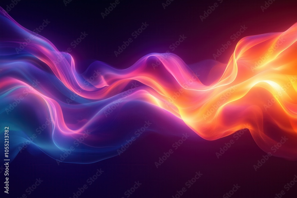 Fototapeta premium Neon Light Waves on a Digital Background Creating a Smooth Gradient Atmosphere, Perfect for Technology Visualization, Graphics, and Innovative Projects