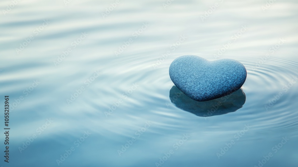 Fototapeta premium Heart-shaped stone floating on calm, rippled water surface