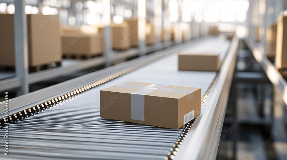 Cardboard boxes on conveyor rollers ready to be shipped by courier for distribution.
Cardboard boxes on conveyor rollers ready to be shipped by courier for distribution.