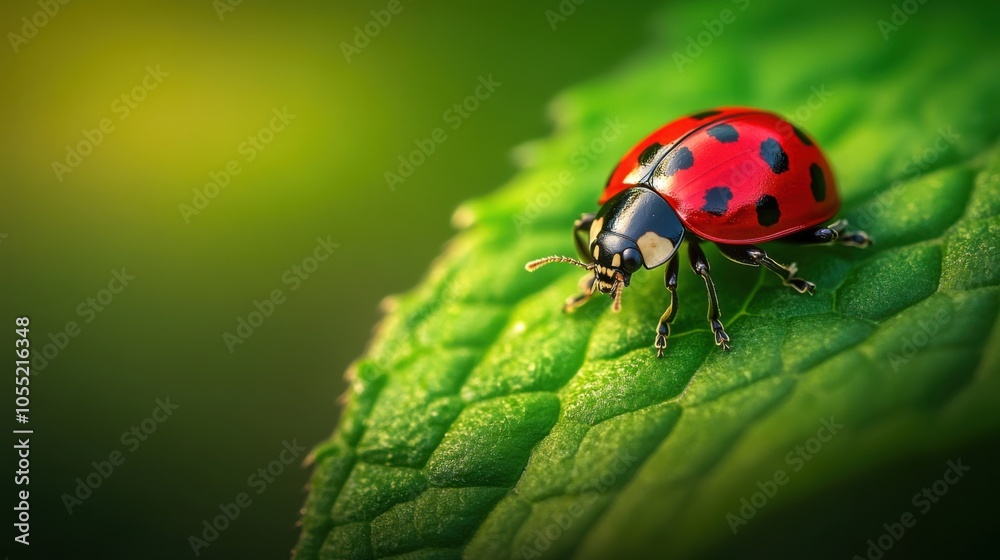 A macro photograph of a ladybug on a leaf, showing A macro photograph of a ladybug on a leaf, showing