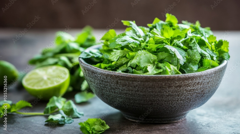 Fresh Herbs and Lime in Rustic Kitchen Setting Fresh Herbs and Lime in Rustic Kitchen Setting