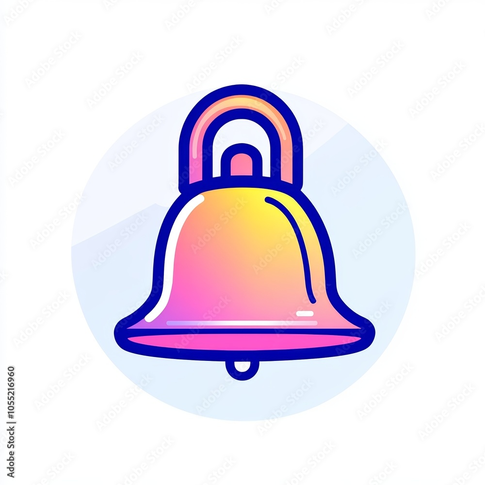 This illustration features a colorful alarm bell, styled in flat design, representing security concepts, highlighted by neon colors and a white backdrop This illustration features a colorful alarm bell, styled in flat design, representing security concepts, highlighted by neon colors and a white backdrop