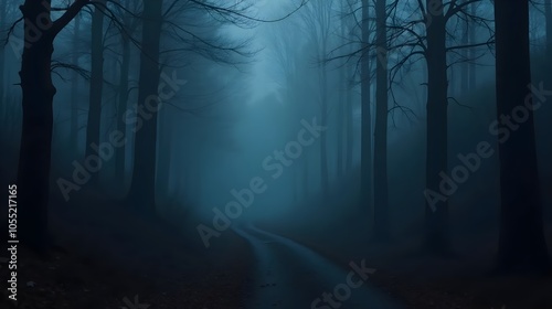 spooky foggy forest in west virginia at night dark shadows painting