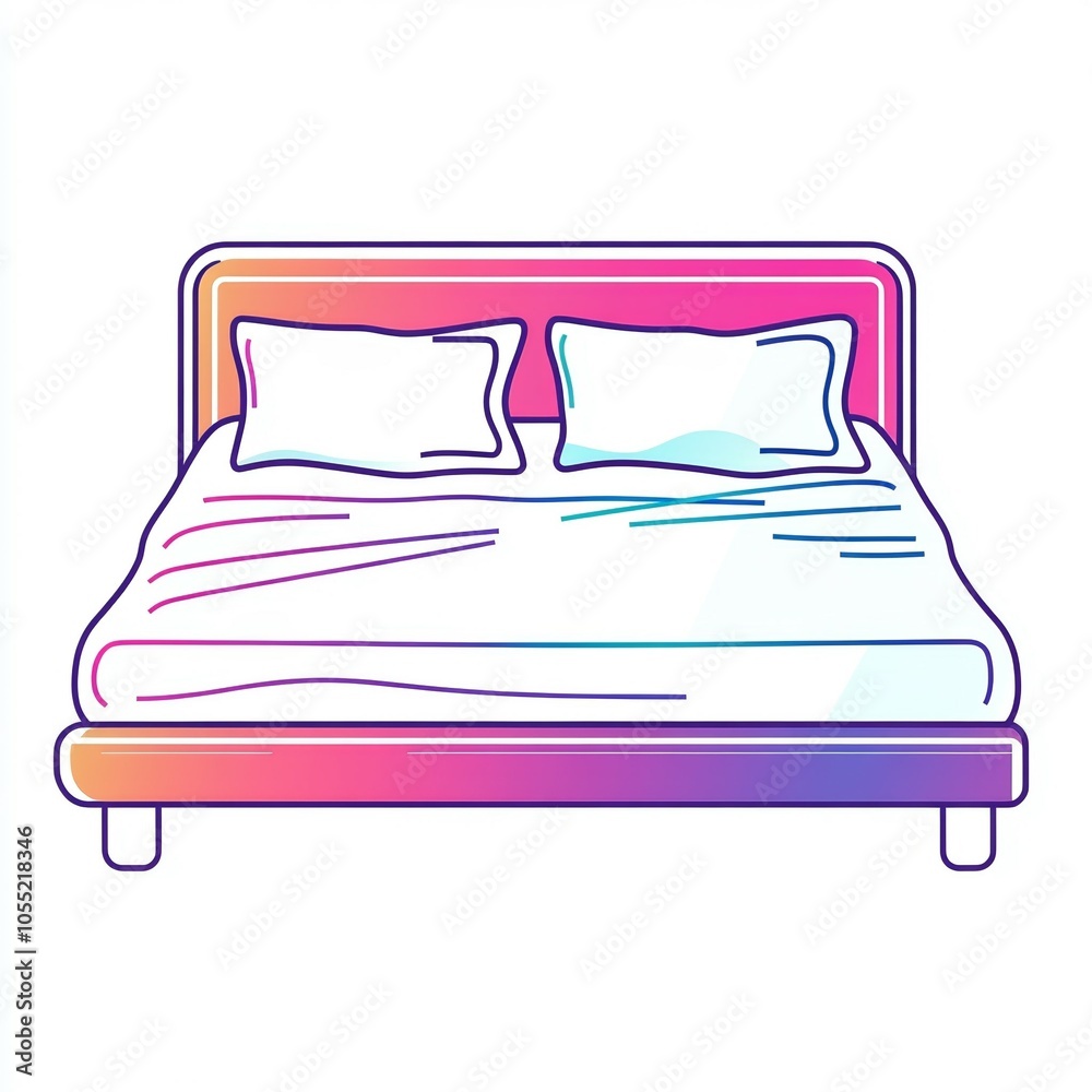 This elegant hotel bed design showcases a simple line drawing with vibrant neon colors on a clean white background, offering contemporary design ideas for interiors This elegant hotel bed design showcases a simple line drawing with vibrant neon colors on a clean white background, offering contemporary design ideas for interiors