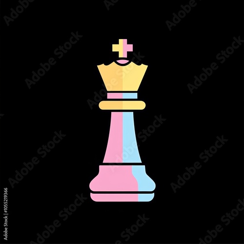 This chess piece design features a sophisticated line drawing in pastel colors, set against a black background, perfect for a game store's branding