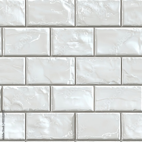 A shiny, white subway tile pattern with a glossy finish, arranged in a classic rectangular layout, ideal for modern interiors.