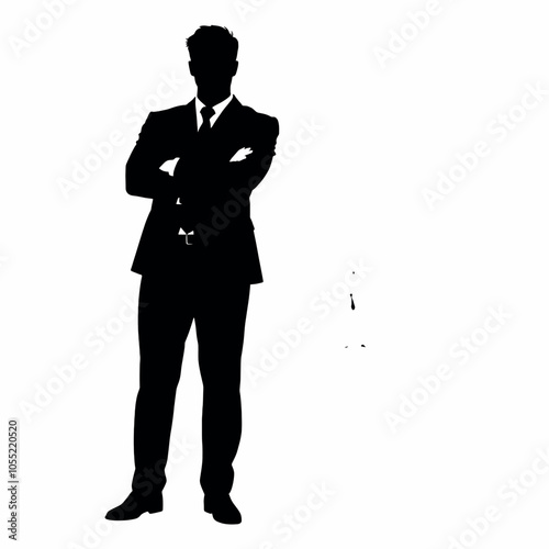 A businessman silhouette standing with crossed arms, facing forward with a strong, confident stance