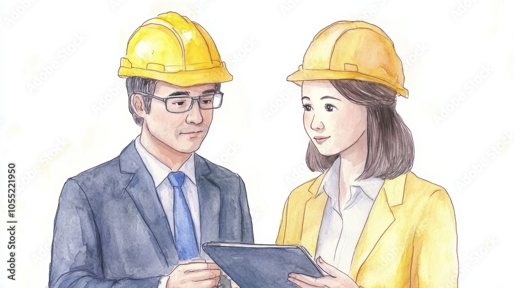 Construction engineers reviewing blueprints for a building project, detailed planning and collaboration Construction engineers reviewing blueprints for a building project, detailed planning and collaboration