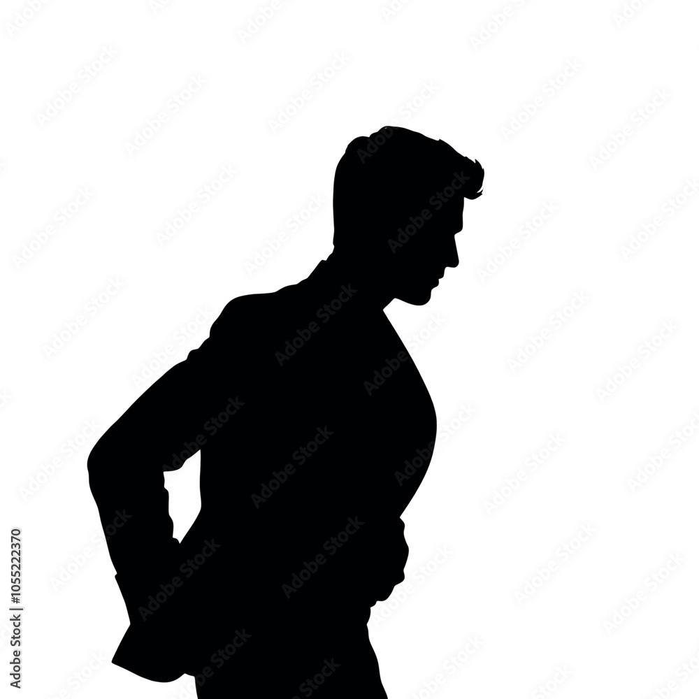 A businessman silhouette talking on a mobile phone, with one hand on his hip and a confident posture A businessman silhouette talking on a mobile phone, with one hand on his hip and a confident posture