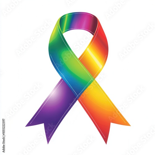 Colorful rainbow awareness ribbon on a white isolated background.