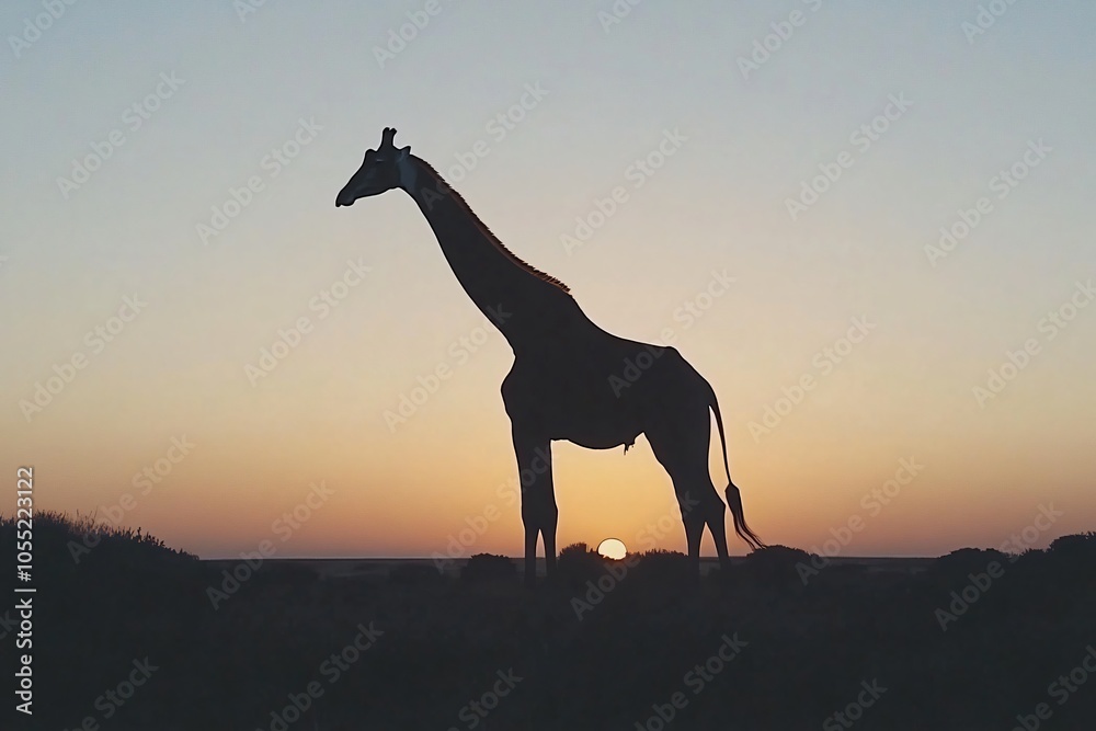 Giraffe Silhouette Against a Stunning Sunset Giraffe Silhouette Against a Stunning Sunset