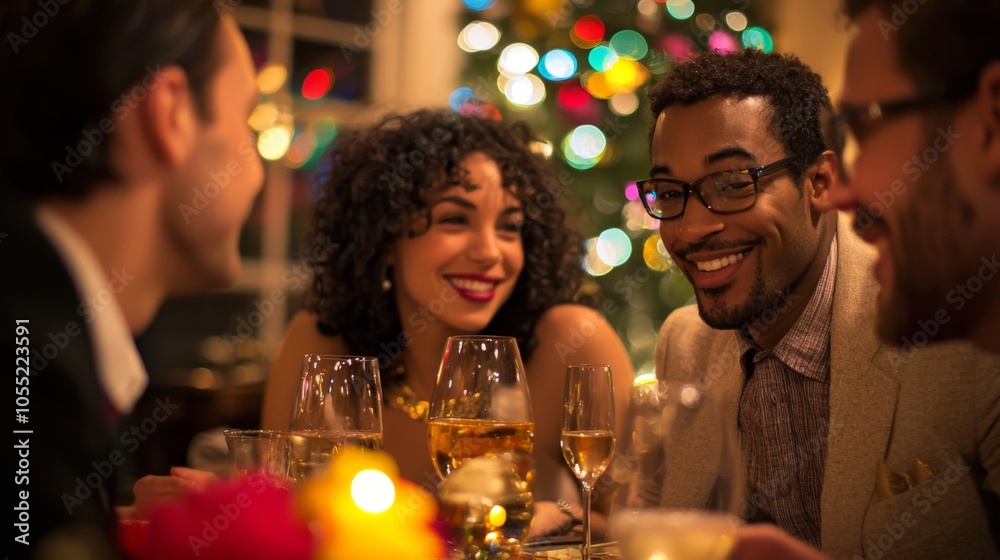 Friends sharing New Years resolutions with festive support Friends sharing New Years resolutions with festive support