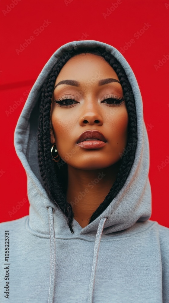 The model stands confidently, highlighting a versatile hoodie adorned with a stylish pin The model stands confidently, highlighting a versatile hoodie adorned with a stylish pin